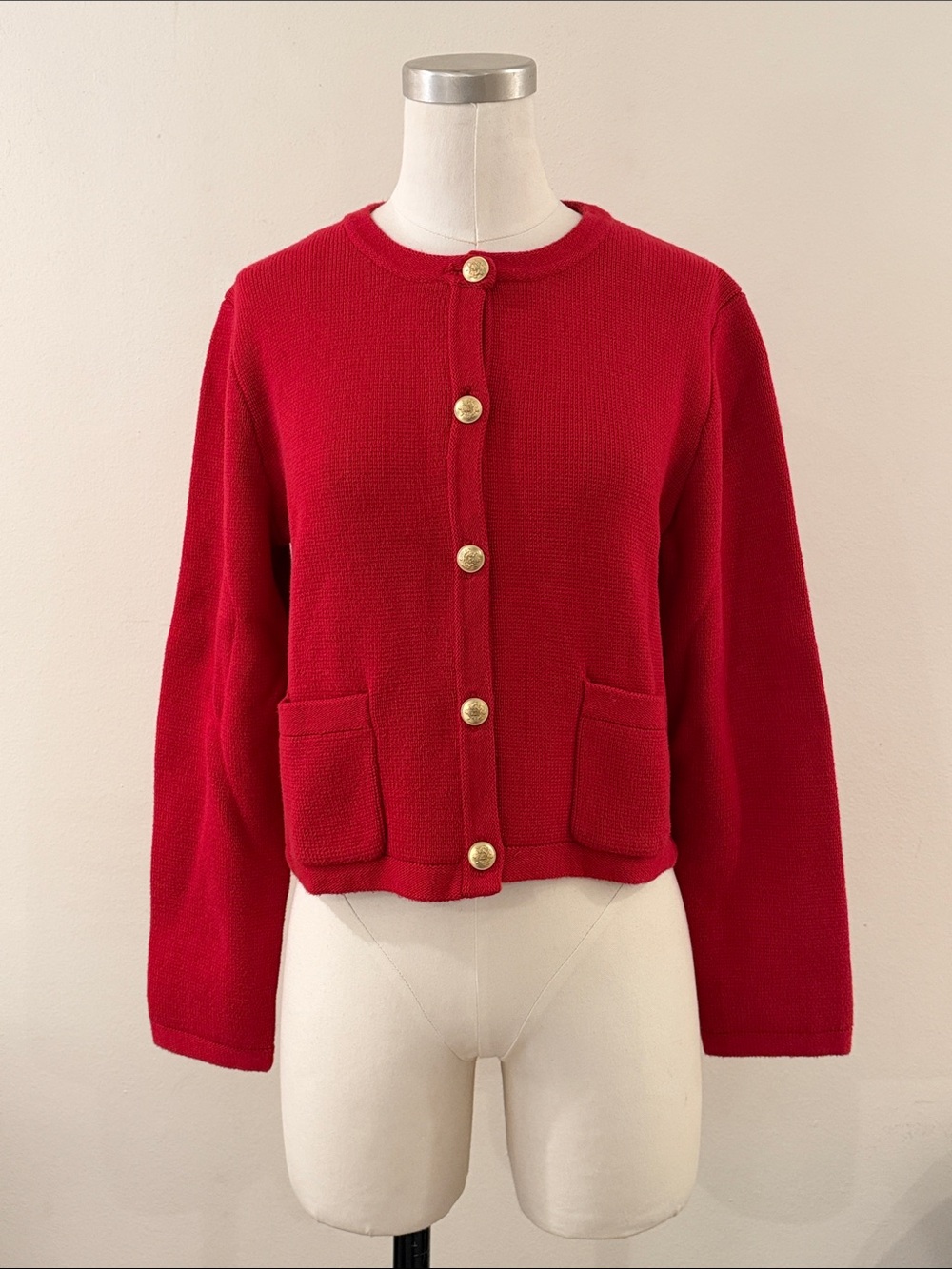J. Crew Red Knit Button-Front Cardigan with Gold Buttons
